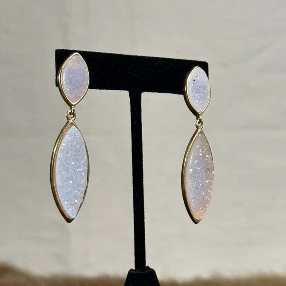Marcia Moran Gold-Filled White Druzy Drop Earrings - Picture 2 of 3